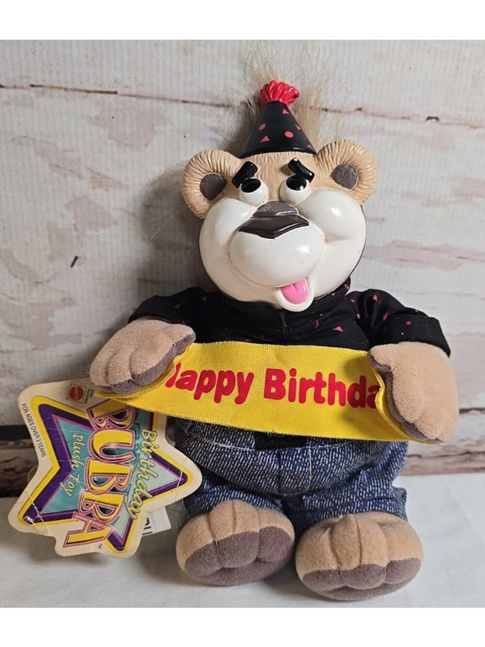 1999 Happy Birthday Bubba Toy Talking 8" Plush Bear Rubber Face Tags Vtg Works
